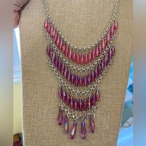 Pink and‎ Purple Beaded Bib Statement Necklace